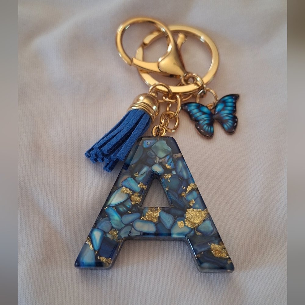 Choose 1 Sequins Alpha Keychain Blue/Silver 🦋 Tassels/Gold Chips ✨️PRICE FIRM✨️ - Picture 4 of 7